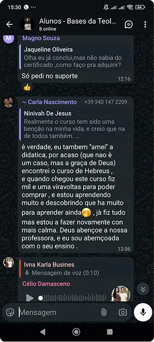 Print de mensagem de aluna elogiando o curso (10 de 10)